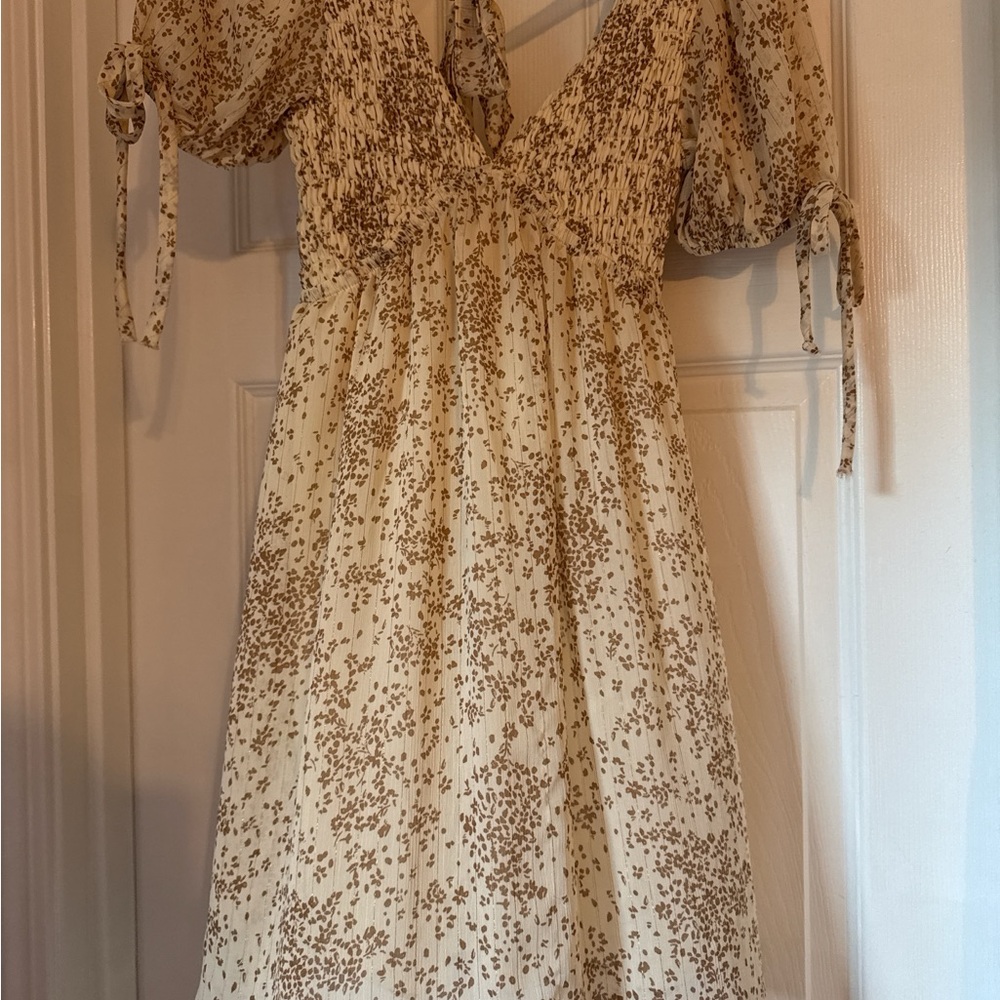 Sienna Sky Cream and Brown Midi Dress